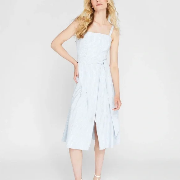 Club Monaco | Dresses | Stripe Linen Blend Midi Dress Brand New Never Worn  Blue | Poshmark